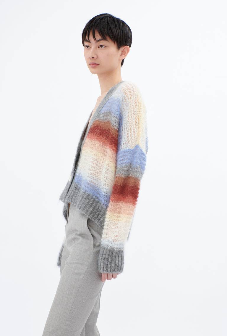 Odeeh Light Weight Mohair Mix Sunset Stripe Cardigan, Multicolor