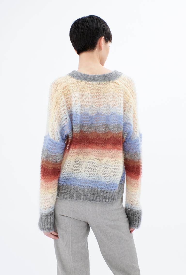 Odeeh Light Weight Mohair Mix Sunset Stripe Cardigan, Multicolor