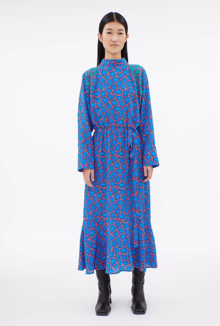 Odeeh Memphis Achats Crepe de Chine Kleid, Turquoise Blue