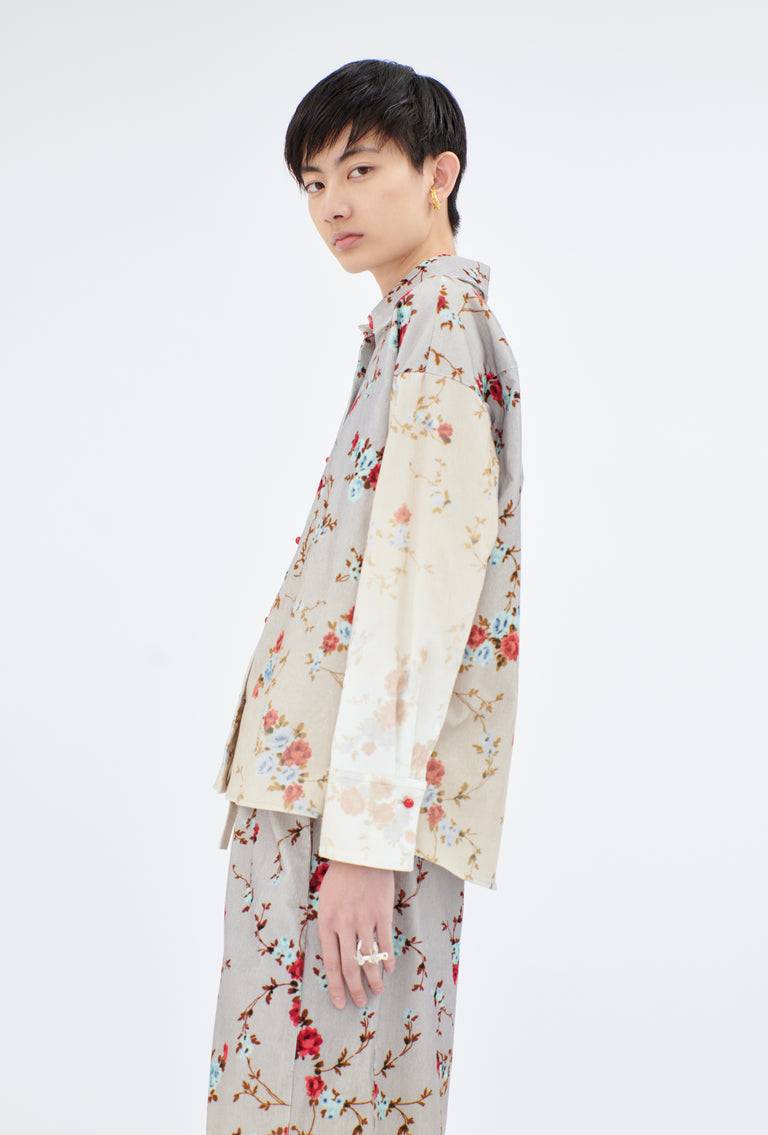 Odeeh Mini Bouquets Stamped Corduroy Degradé Bluse, Aqua