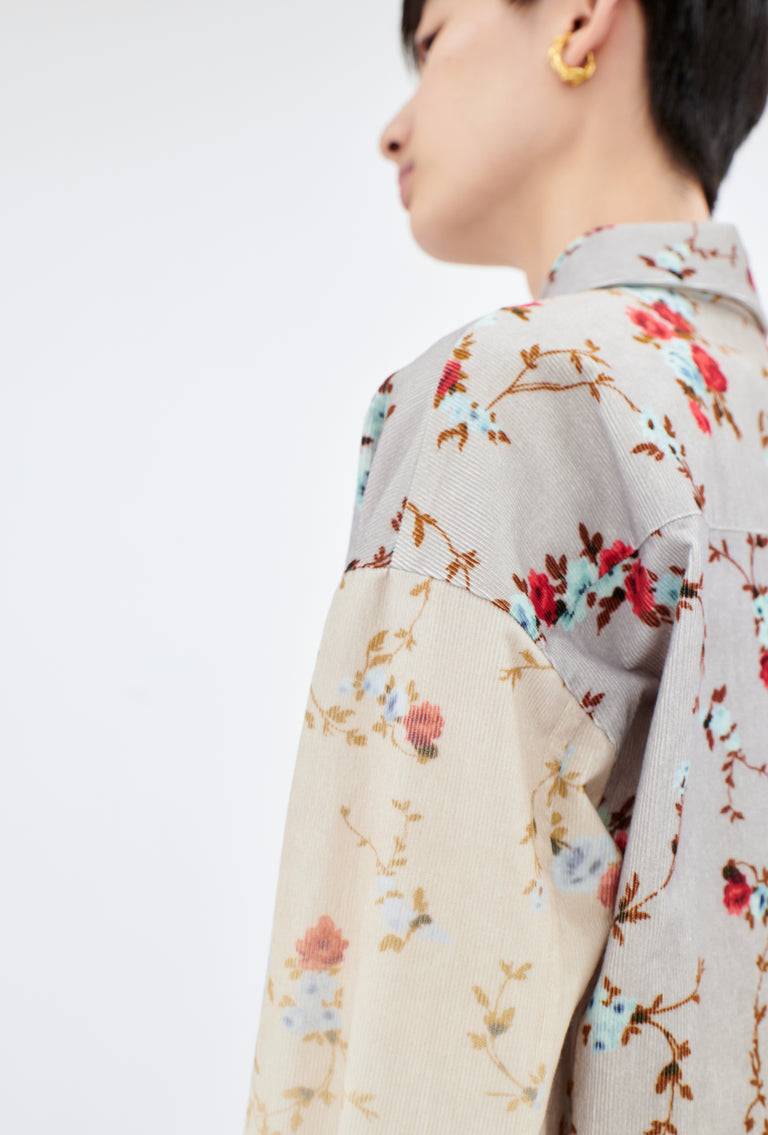 Odeeh Mini Bouquets Stamped Corduroy Degradé Bluse, Aqua