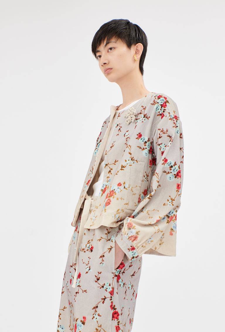 Odeeh "Mini Bouquets / Stamped Corduroy Degradé Jacke, Acqua