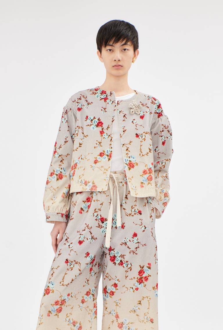 Odeeh "Mini Bouquets / Stamped Corduroy Degradé Jacke, Acqua