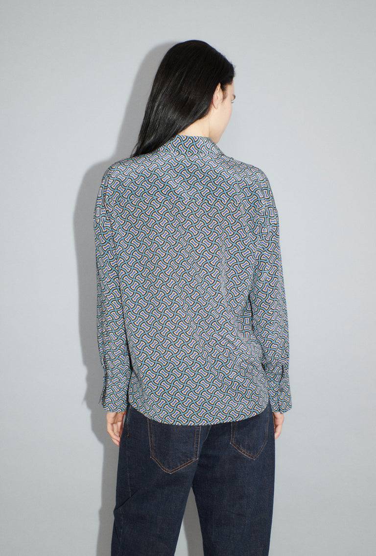 Odeeh Morphid Grid On Crepe De Chine Bluse, Lake Green