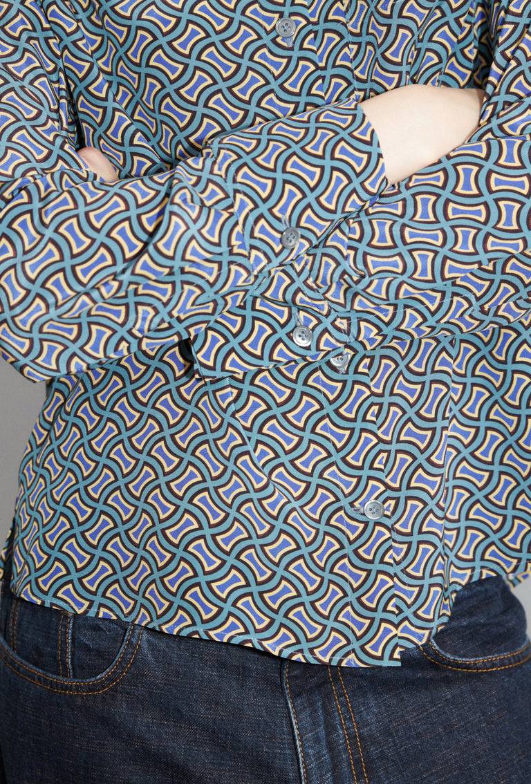 Odeeh Morphid Grid On Crepe De Chine Bluse, Lake Green