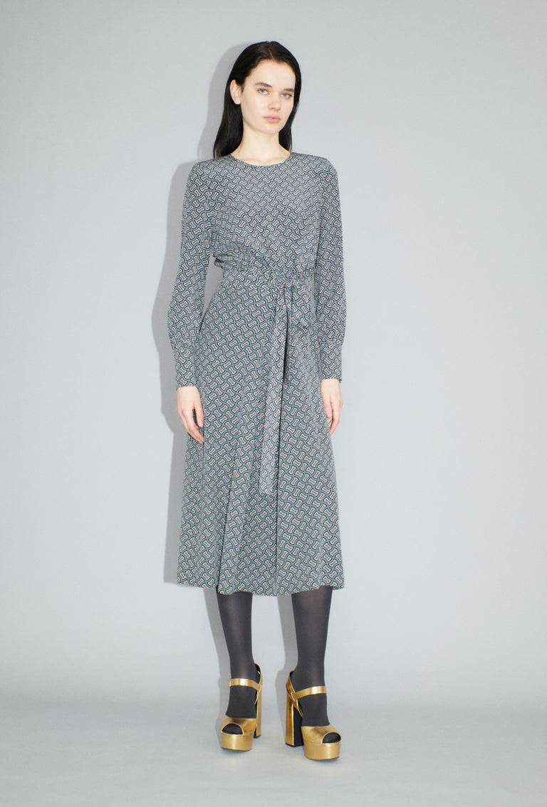 Odeeh Morphid Grid On Crepe De Chine Kleid, Lake Green