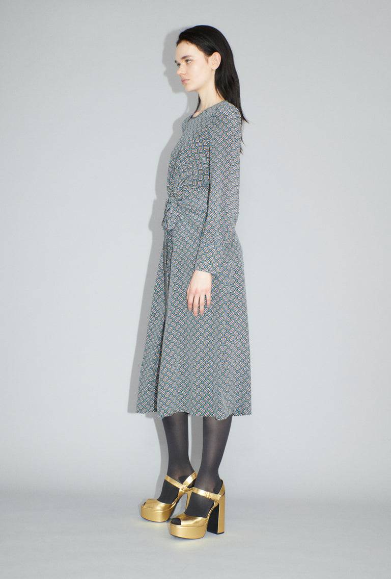 Odeeh Morphid Grid On Crepe De Chine Kleid, Lake Green