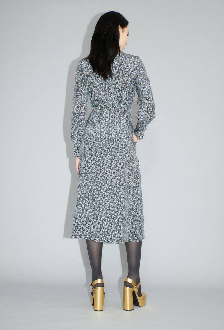 Odeeh Morphid Grid On Crepe De Chine Kleid, Lake Green