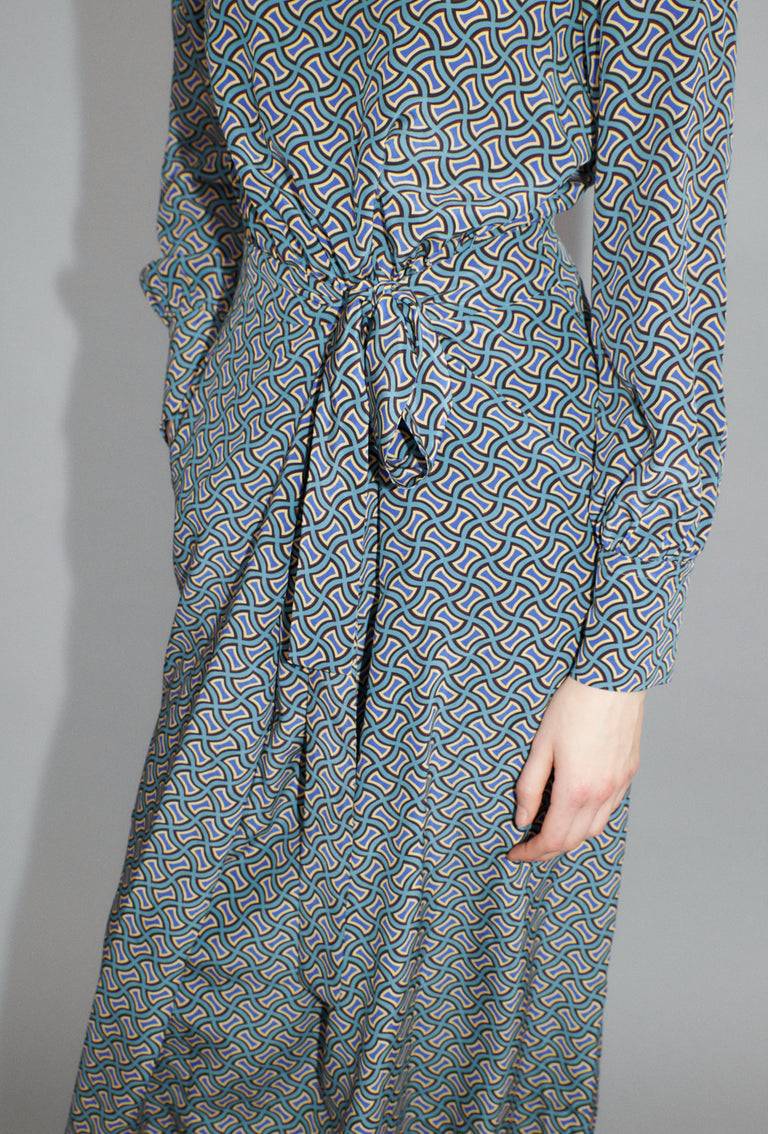 Odeeh Morphid Grid On Crepe De Chine Kleid, Lake Green