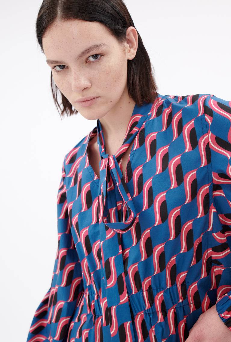 Odeeh Abstract Leaves Kleid, Steel Blue