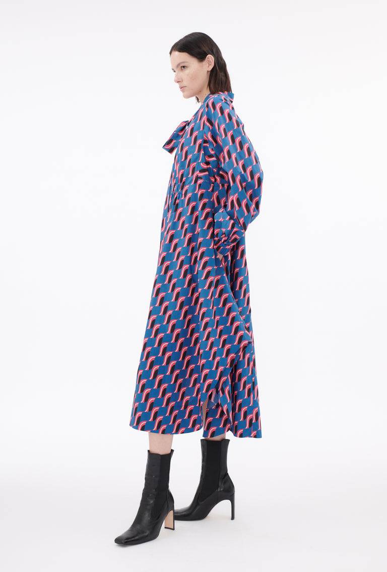 Odeeh Abstract Leaves Kleid, Steel Blue