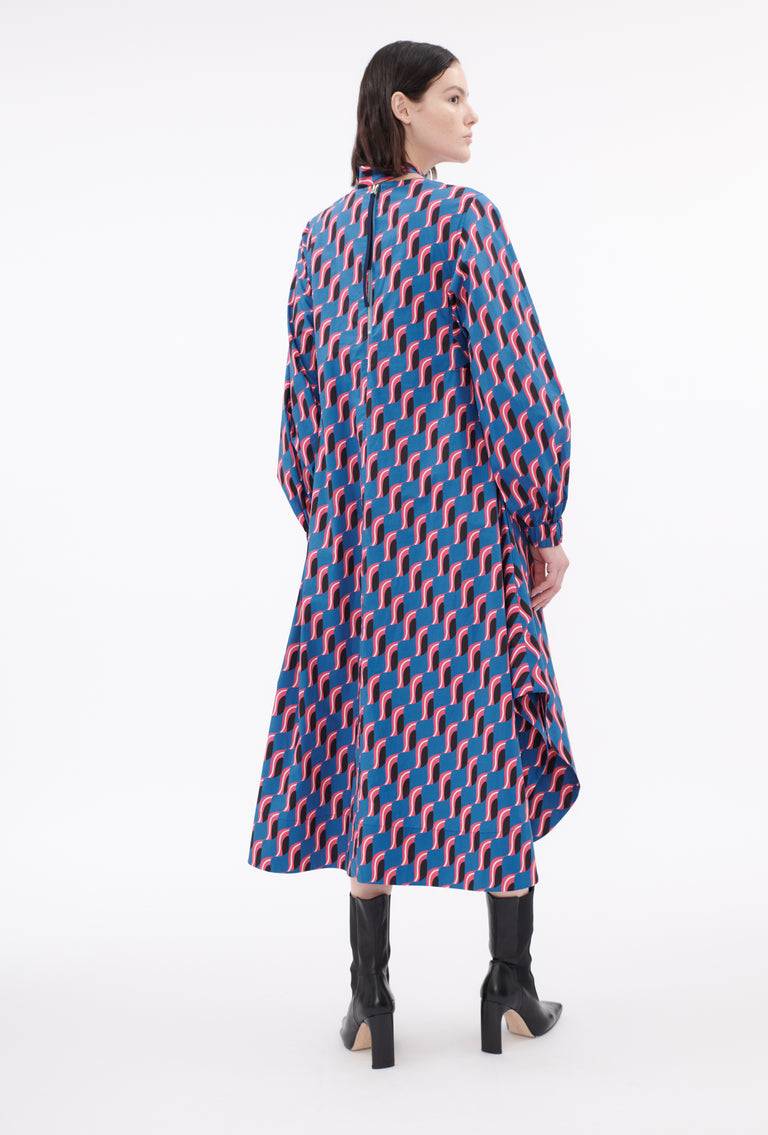 Odeeh Abstract Leaves Kleid, Steel Blue