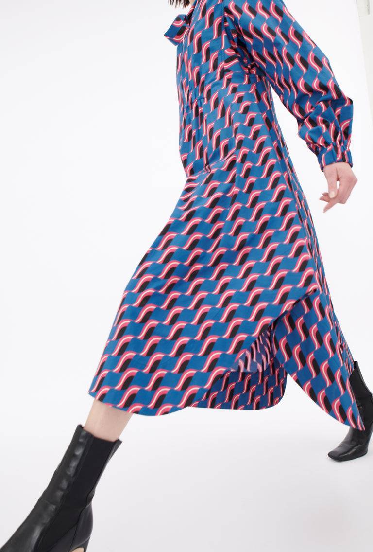 Odeeh Abstract Leaves Kleid, Steel Blue