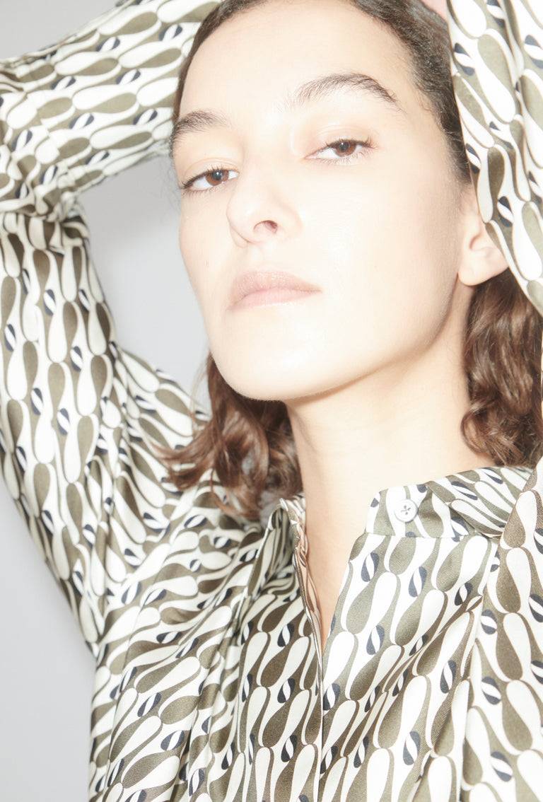 Odeeh Abstract Penguins Bluse, Brown Olive