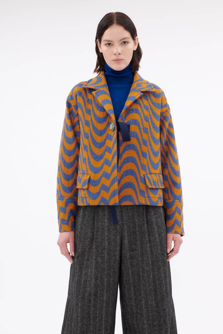 Odeeh Abstract Waves Jacke, Dark Cobalt