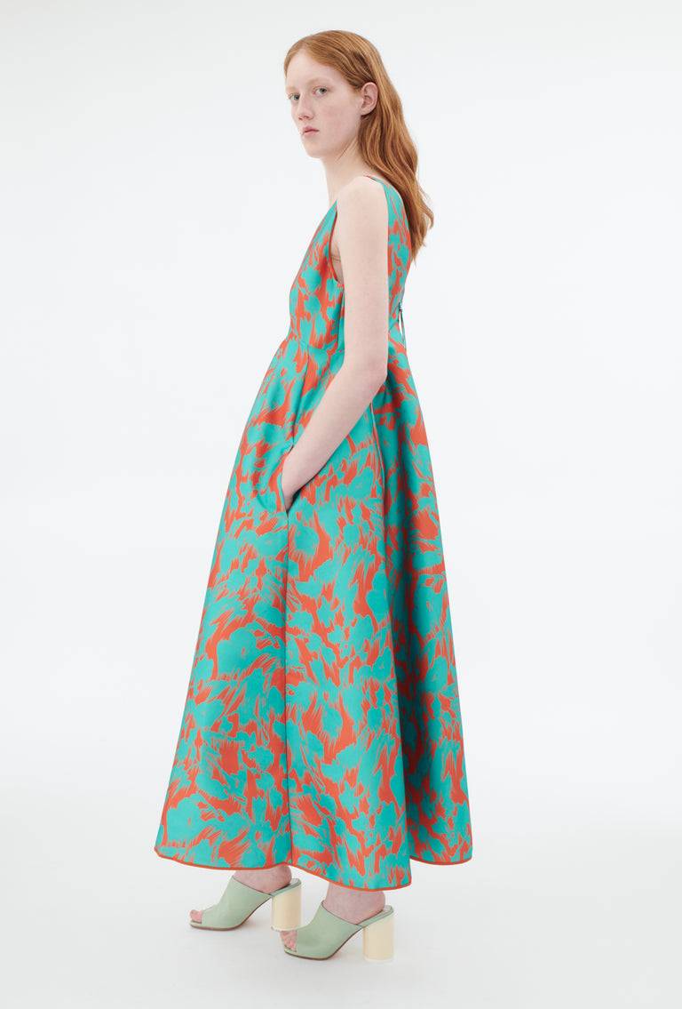 Odeeh Blurred Bouquets Duchesse Kleid, Opal Green