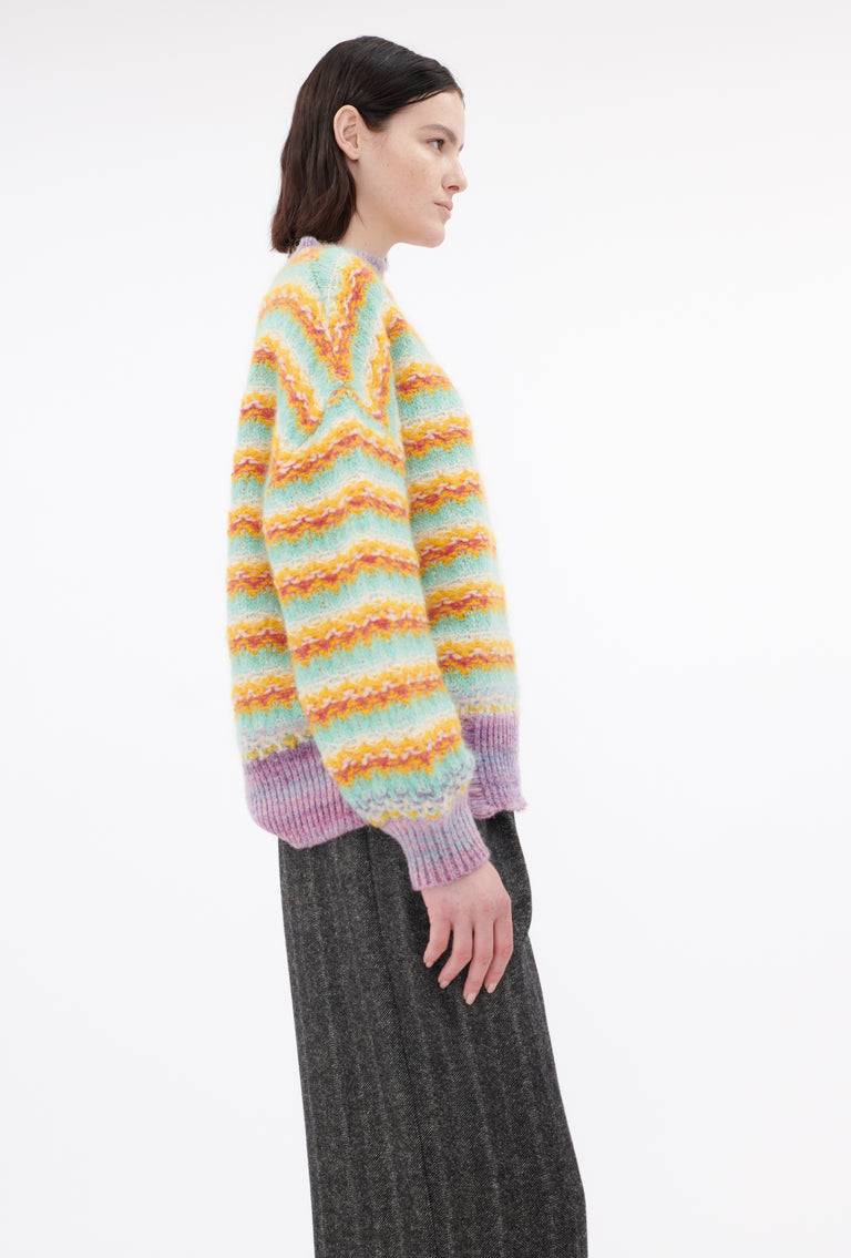 Odeeh Blurry Stripes Alpaca Wool Pullover, Jade