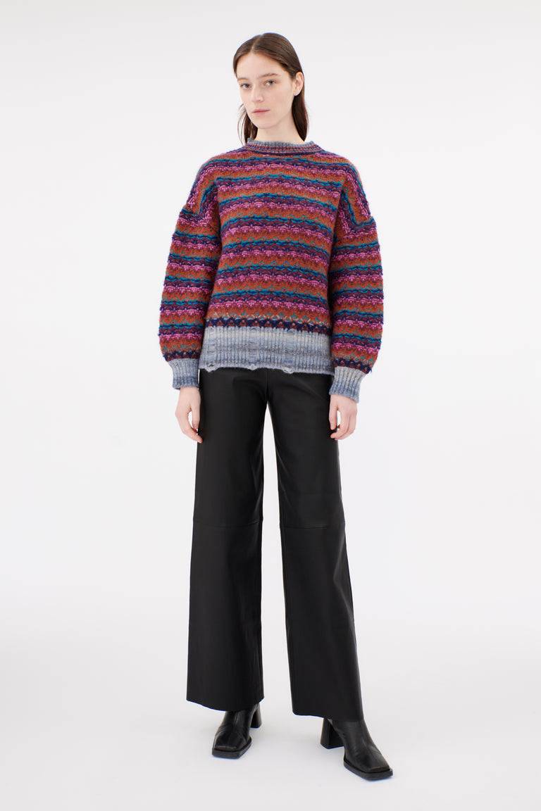 Odeeh Blurry Stripes Wool Pullover, Cinnamon