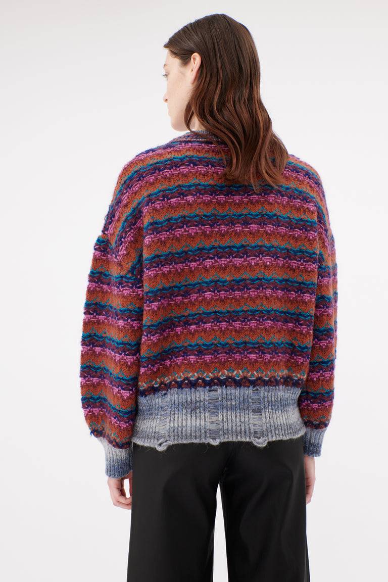 Odeeh Blurry Stripes Wool Pullover, Cinnamon
