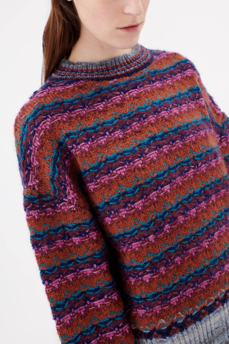 Odeeh Blurry Stripes Wool Pullover, Cinnamon
