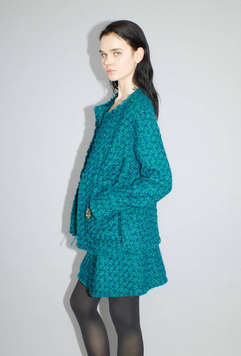 Odeeh Bouclé Tweed Jacke, Dark Peacock