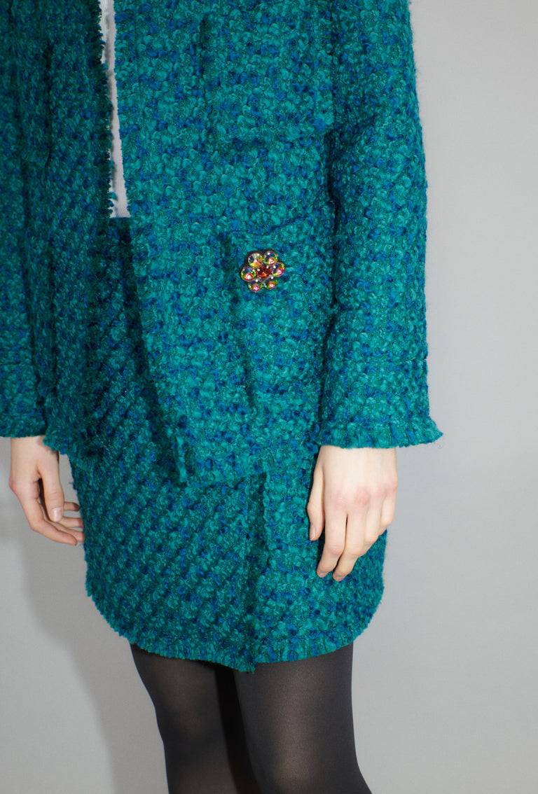 Odeeh Bouclé Tweed Jacke, Dark Peacock