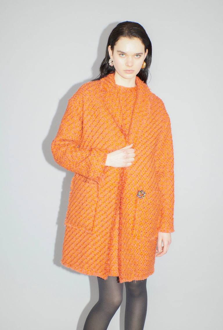 Odeeh Bouclé Tweed Mantel, Mandarin