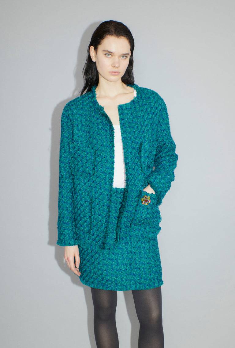 Odeeh Bouclé Tweed Rock, Dark Peacock