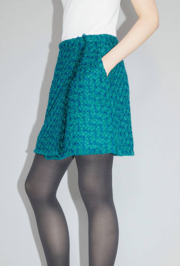 Odeeh Bouclé Tweed Rock, Dark Peacock