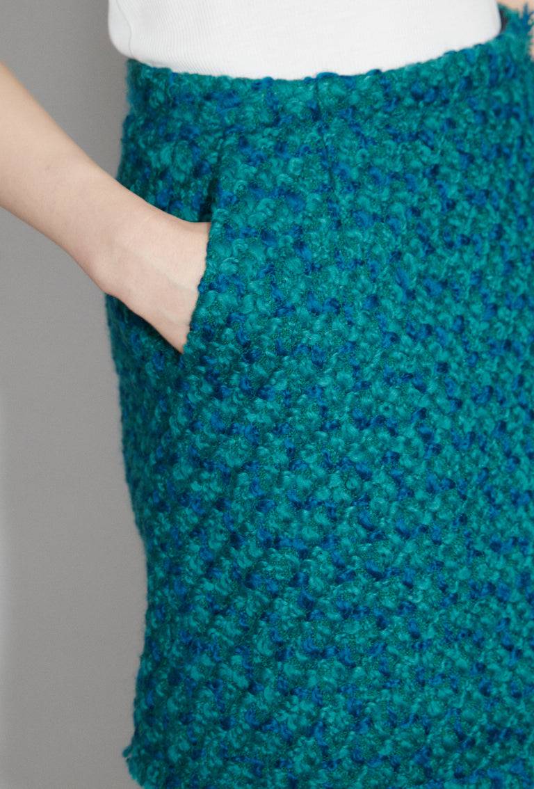 Odeeh Bouclé Tweed Rock, Dark Peacock