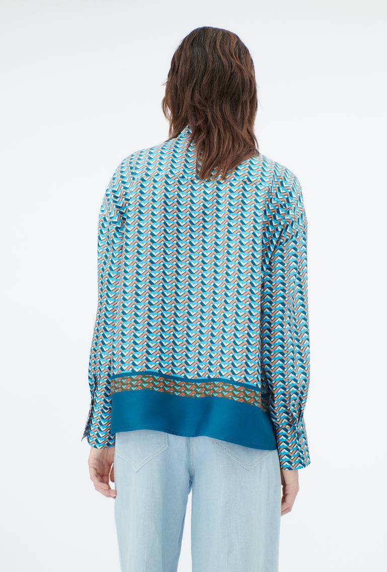 Odeeh Braided Graphics Bluse, Turquoise Blue