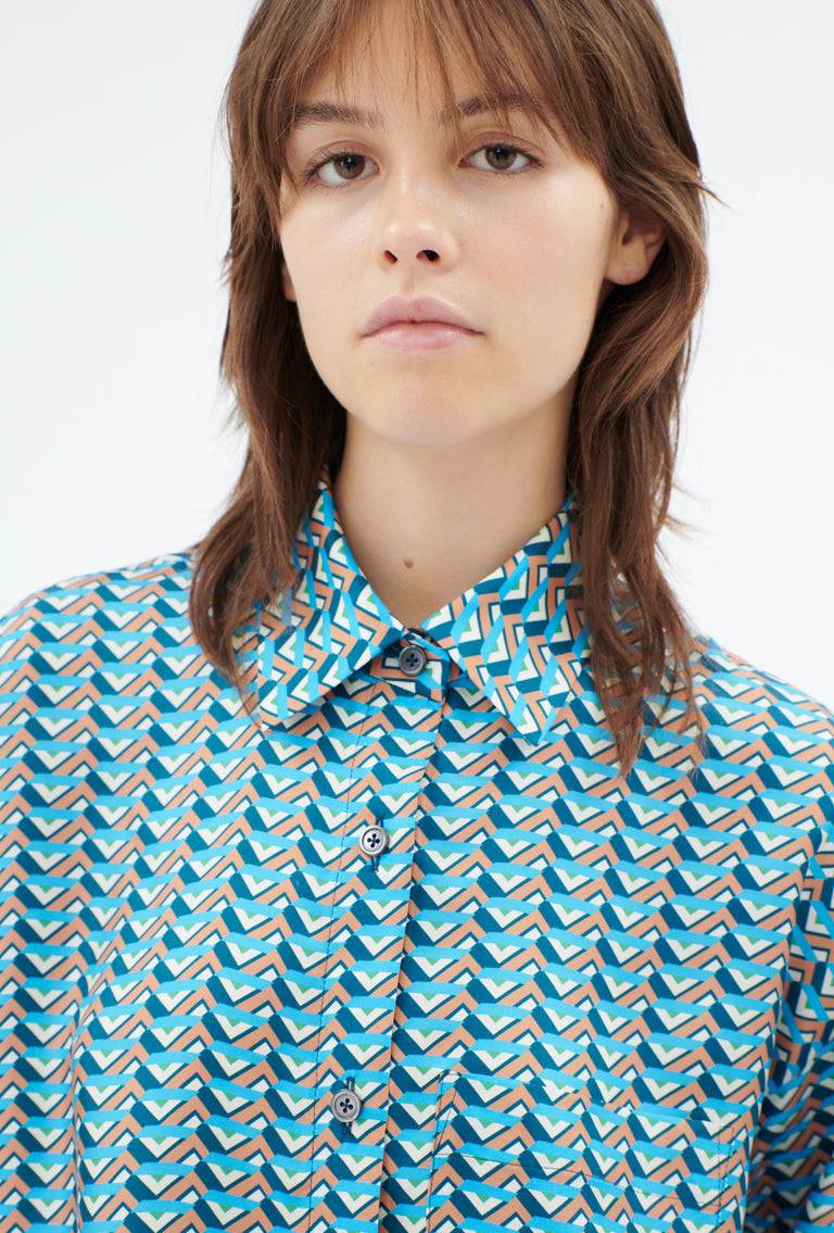 Odeeh Braided Graphics Bluse, Turquoise Blue