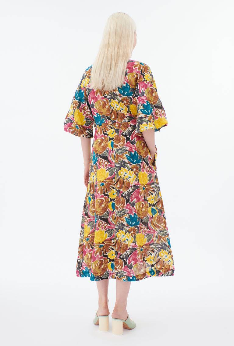 Odeeh Brush-Stroke Peonies Kleid, Tobacco