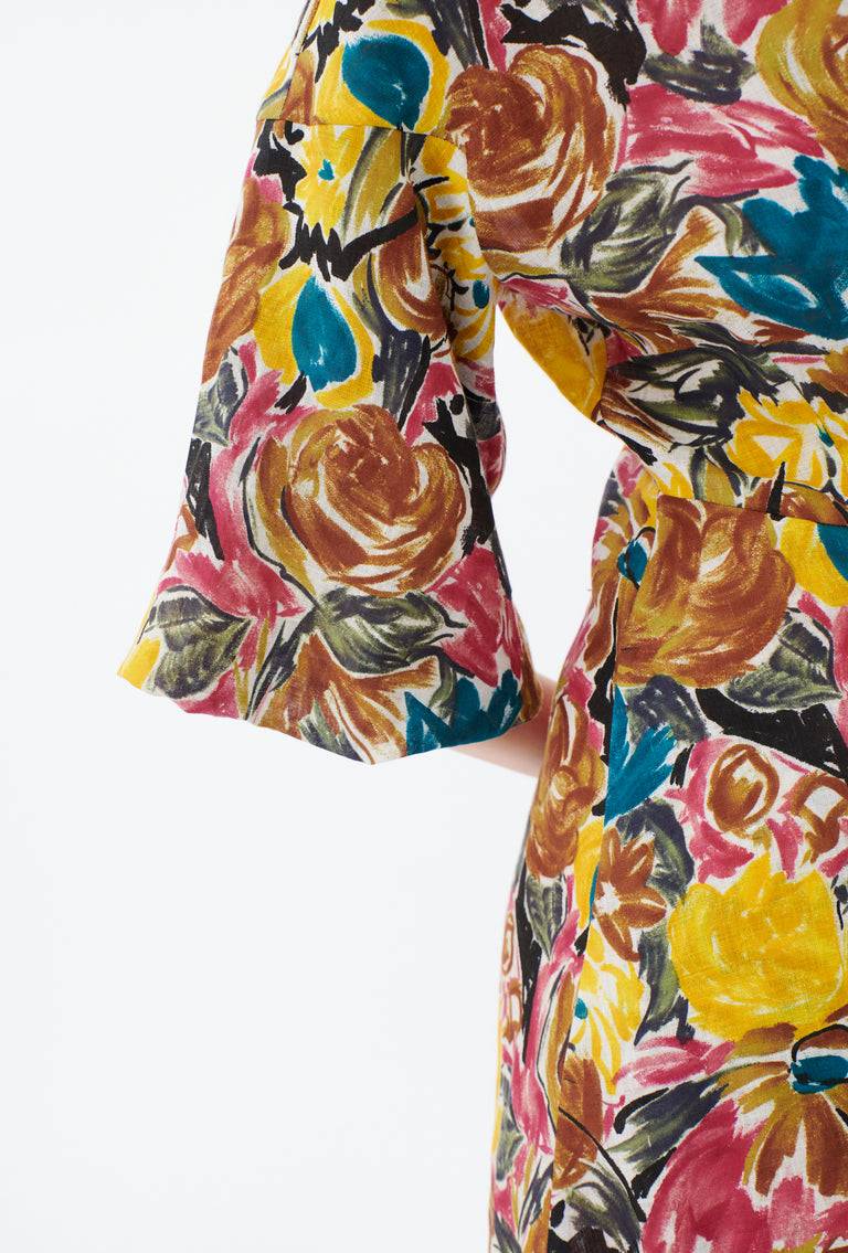 Odeeh Brush-Stroke Peonies Kleid, Tobacco