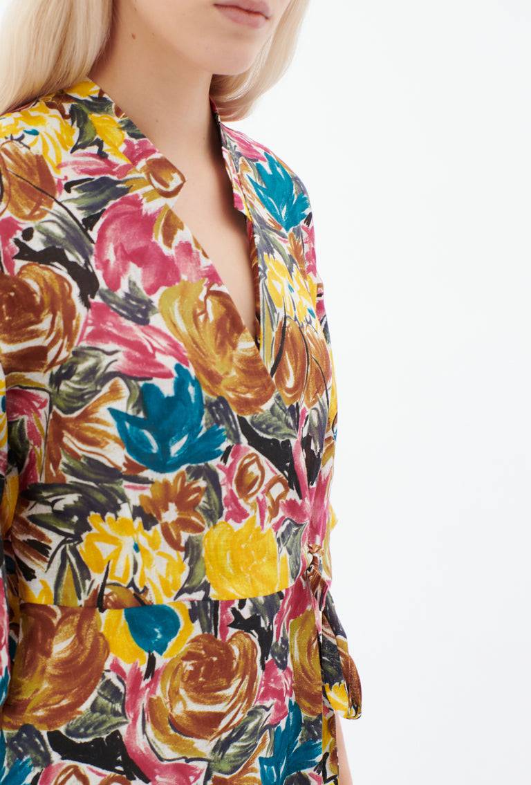 Odeeh Brush-Stroke Peonies Kleid, Tobacco