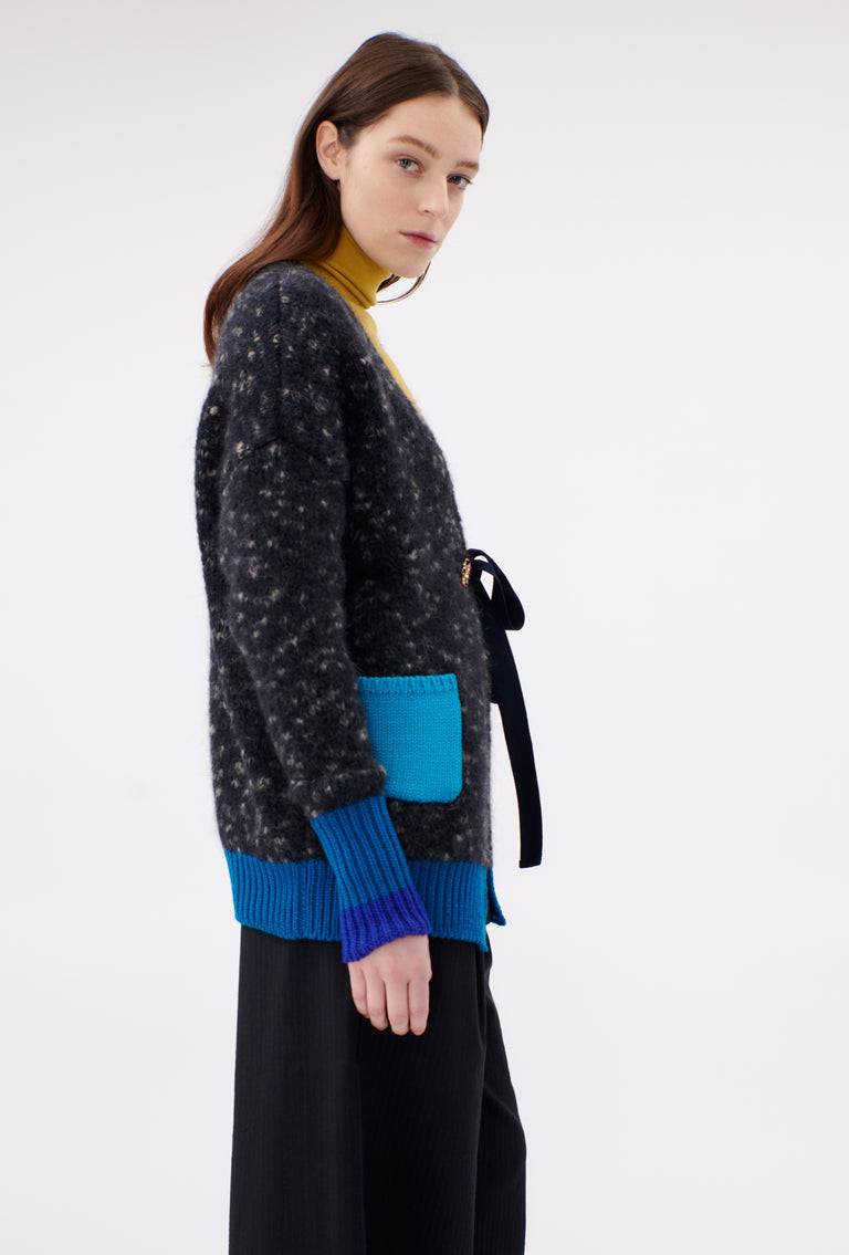 Odeeh Color Block Patch Cardigan, Granite