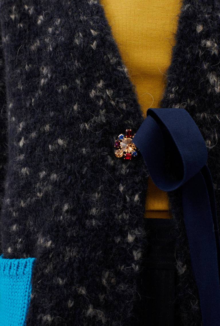 Odeeh Color Block Patch Cardigan, Granite