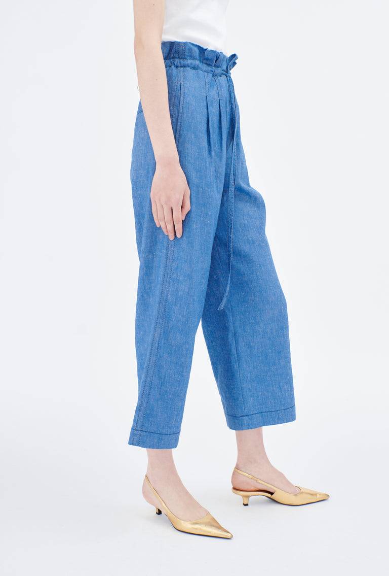 Odeeh Cotton Linen Denim Hose, Ocean
