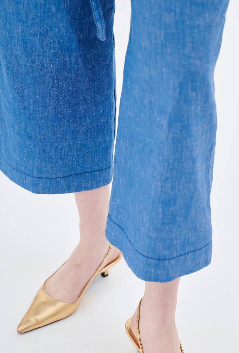 Odeeh Cotton Linen Denim Hose, Ocean