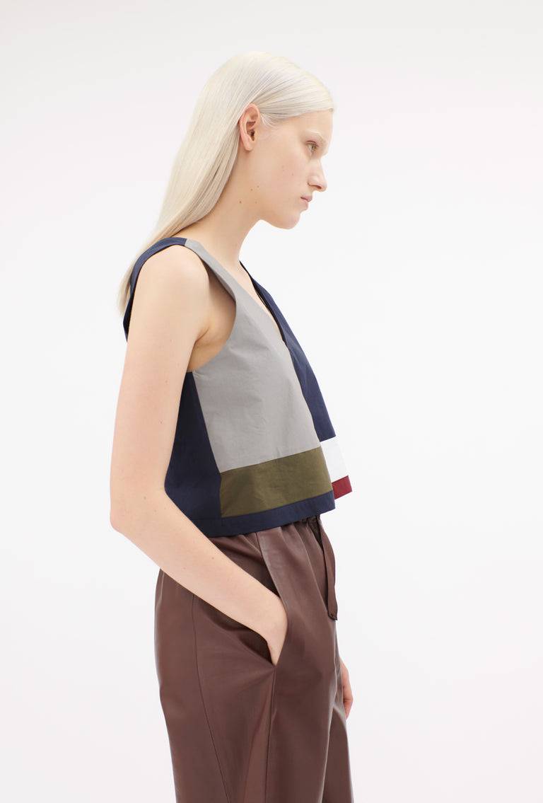 Odeeh Cotton Popeline Top, Navy