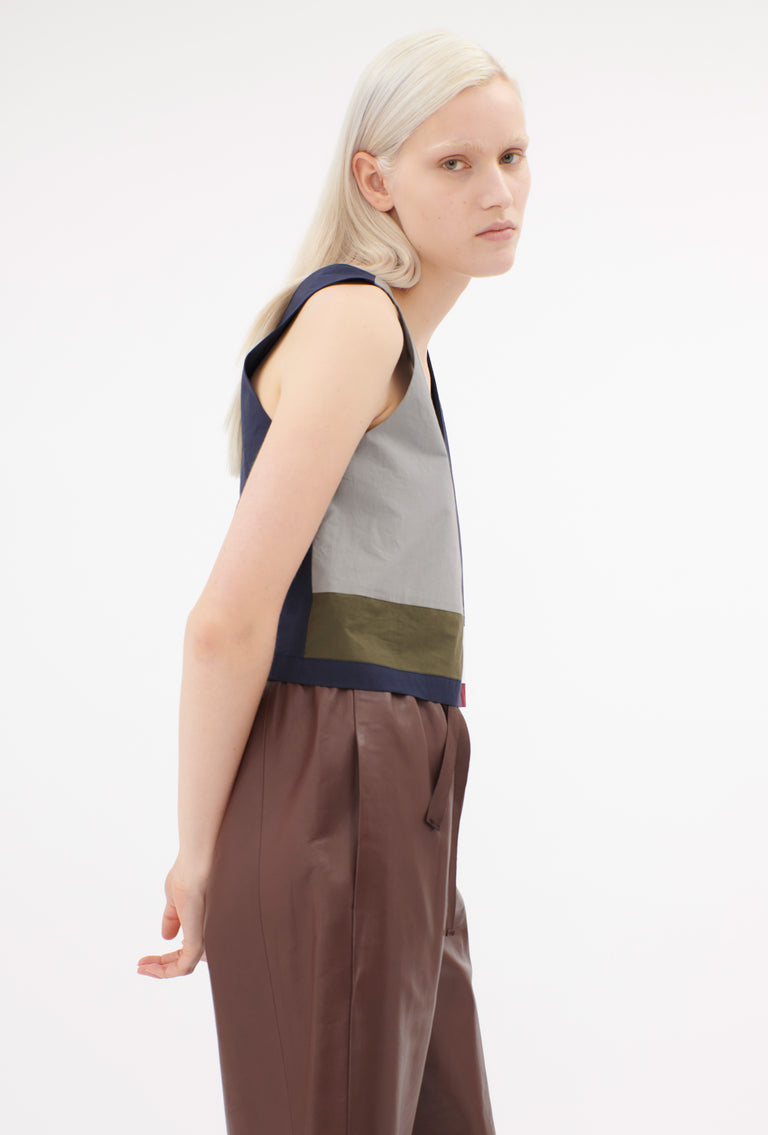 Odeeh Cotton Popeline Top, Navy