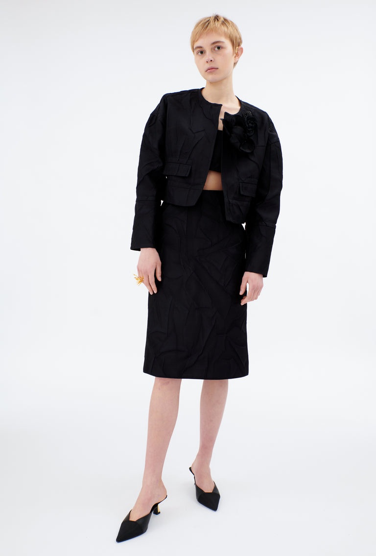 Odeeh Crinkled Duchesse Jacke, Jet Black