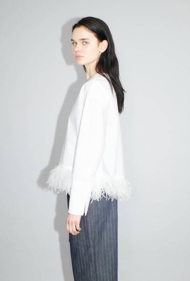 Odeeh Crushed Popeline Bluse, White