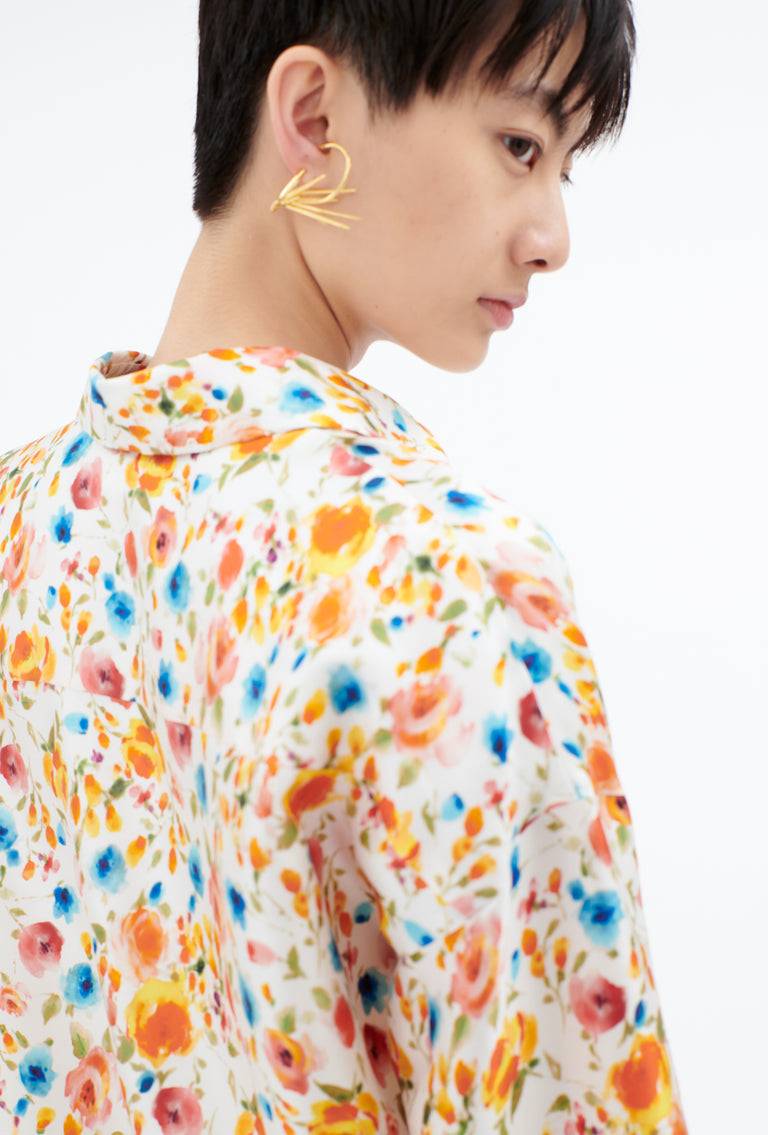 Odeeh Degradé Florets Silk Twill Bluse, Tangerine