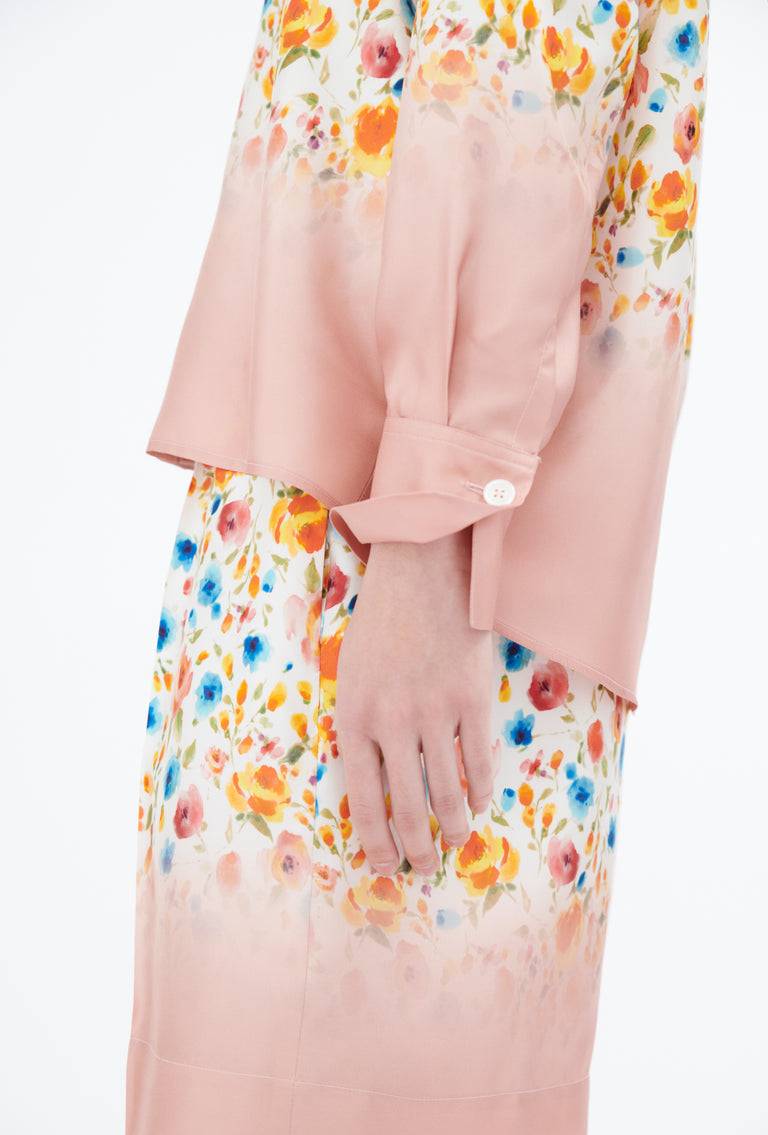 Odeeh Degradé Florets Silk Twill Bluse, Tangerine