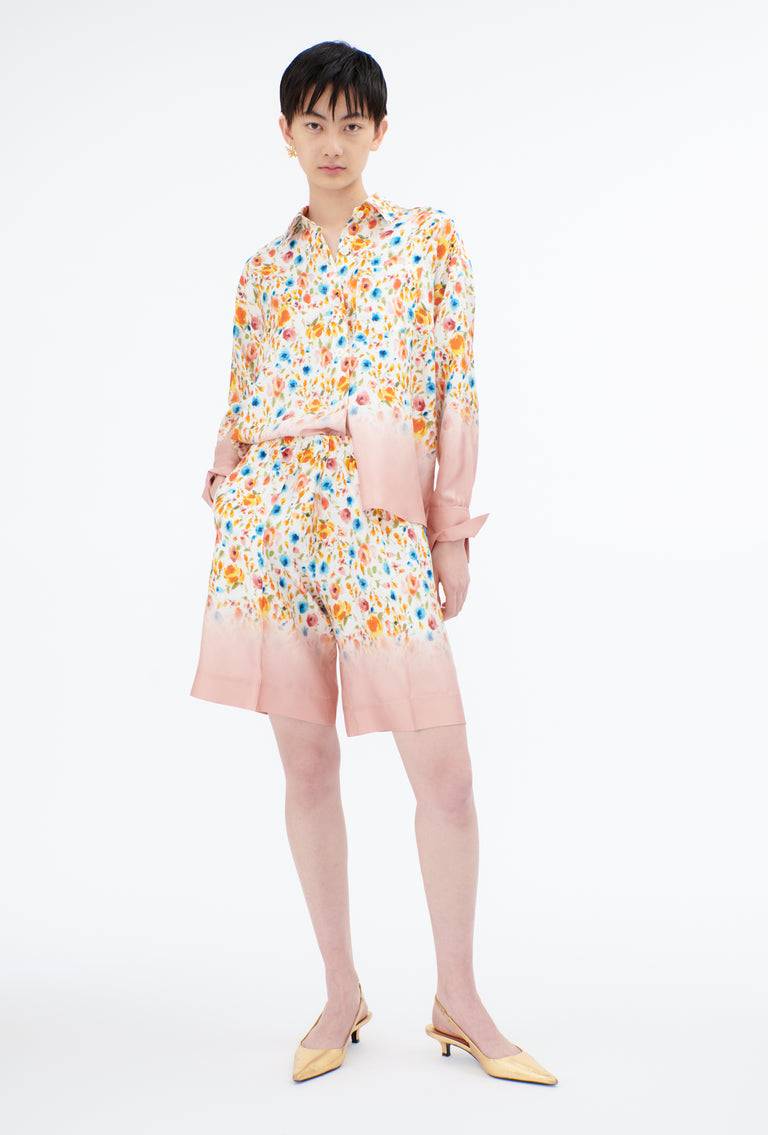 Odeeh Degradé Florets Silk Twill Bluse, Tangerine