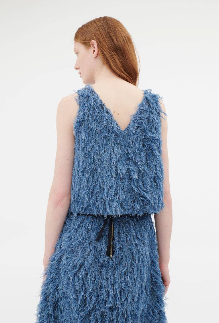 Odeeh Delavé Fringes Top, Light Indigo