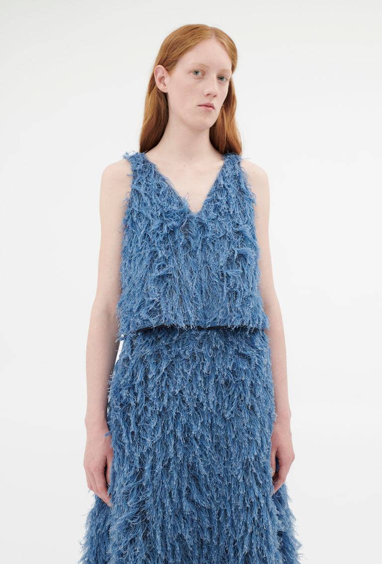 Odeeh Delavé Fringes Top, Light Indigo