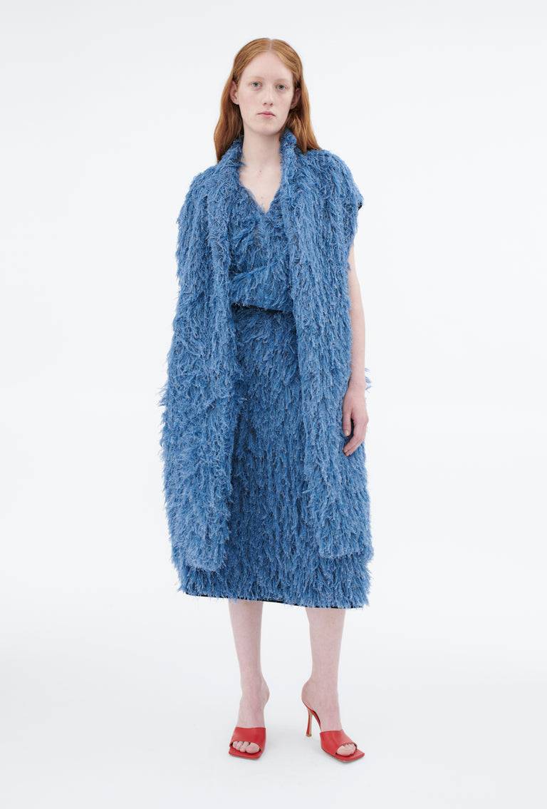 Odeeh Delavé Fringes Weste, Light Indigo