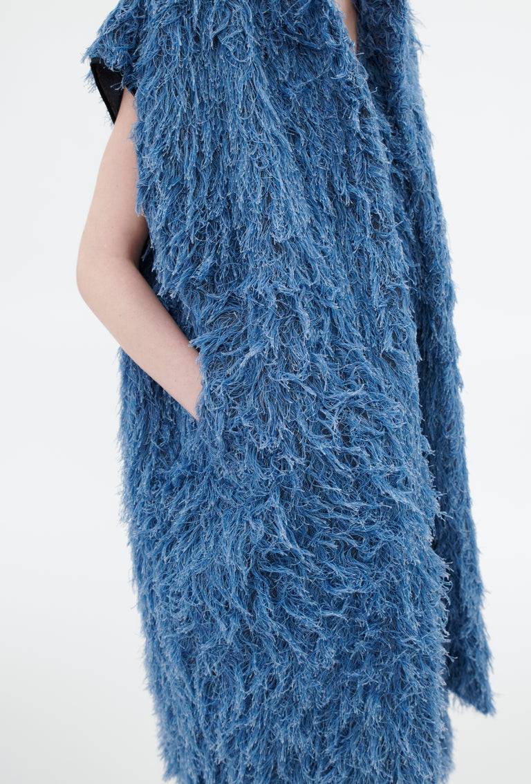 Odeeh Delavé Fringes Weste, Light Indigo